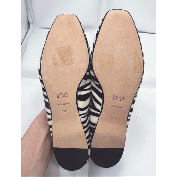 Hugo Boss Womens 37 Sz 7 Calf-hair Fur Zebra Print Loafer Flats Black - Picture 10 of 11